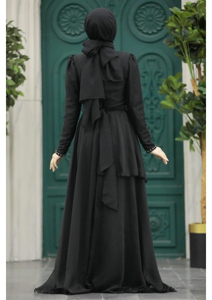İnci Detaylı Siyah Tesettür Abiye Elbise 22223S modelleri