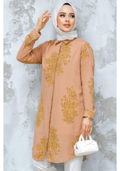 Desenli Camel Tesettür Tunik 11720C