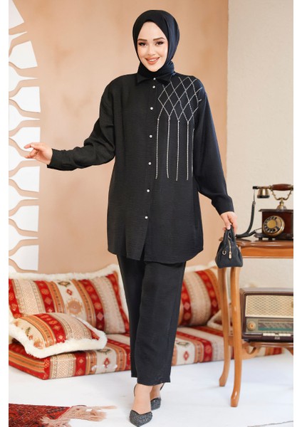 Boncuk Detaylı Siyah Tesettür Ikili Takım 28131S fiyatları