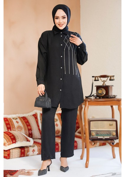 Boncuk Detaylı Siyah Tesettür Ikili Takım 28131S modelleri