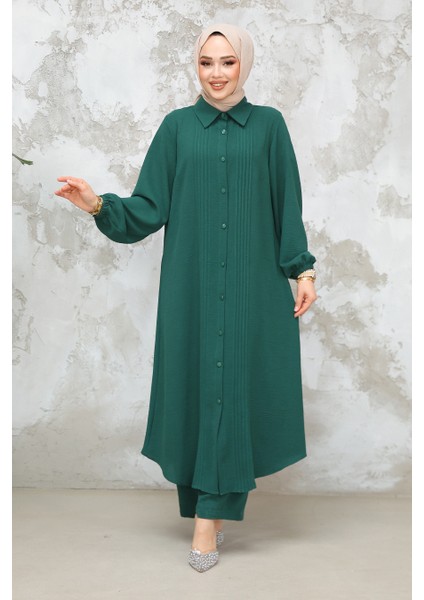 Düğmeli Zümrüt Yeşili Tesettür Ikili Takım 10891ZY fiyatları