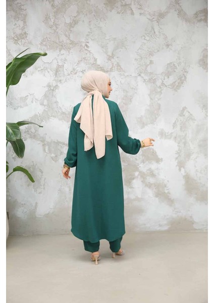 Düğmeli Zümrüt Yeşili Tesettür Ikili Takım 10891ZY fırsatları