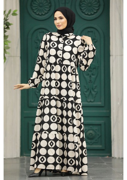 - Desenli Ekru Tesettür Elbise 89741E fiyatları