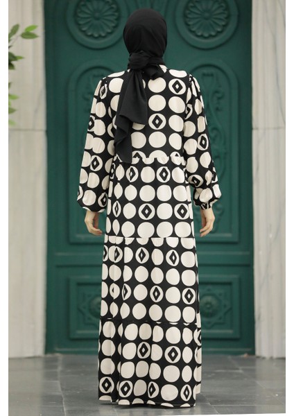 - Desenli Ekru Tesettür Elbise 89741E fırsatları