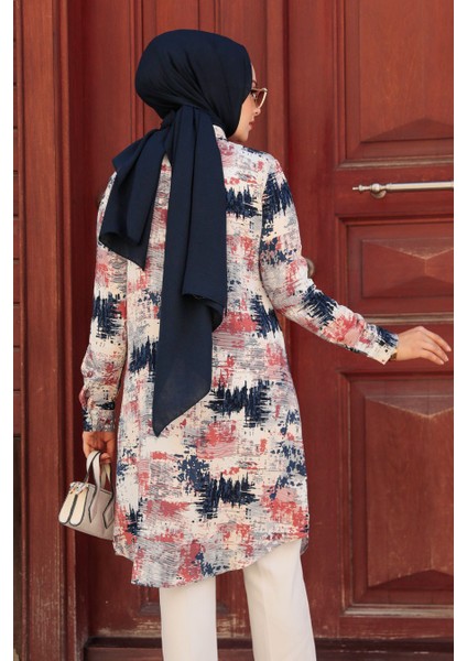 Desenli Lacivert Tesettür Tunik 11677L fırsatları
