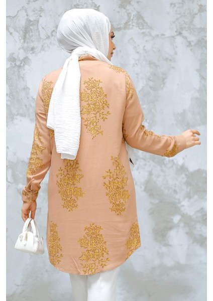 Desenli Camel Tesettür Tunik 11720C modelleri