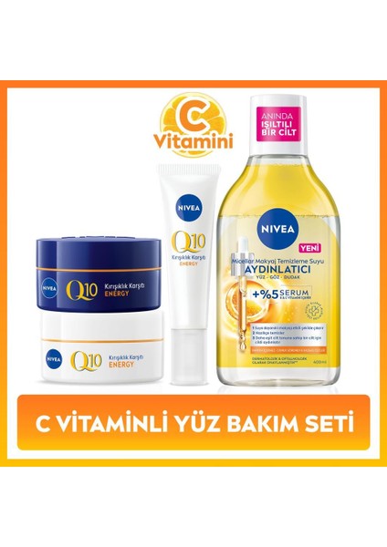C Vitamini Bakım Seti, Micellar Makyaj Temizleme Suyu 400ML,GÖZ Kremi 15ML, Gündüz ve Gece Yüz Kremi