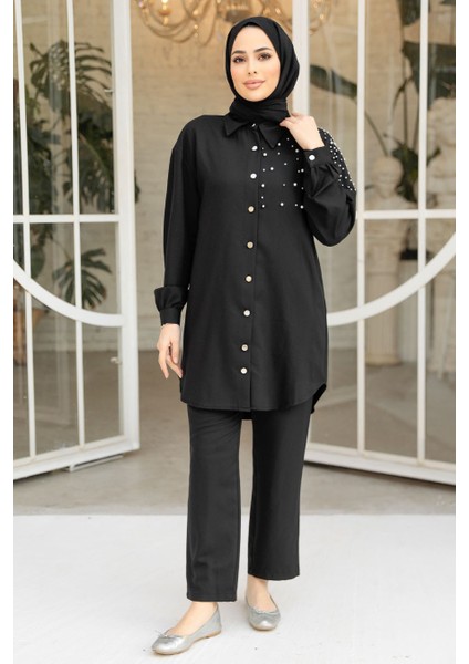 Inci Detaylı Siyah Tesettür Ikili Takım 12461S fiyatları