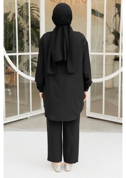 Inci Detaylı Siyah Tesettür Ikili Takım 12461S modelleri