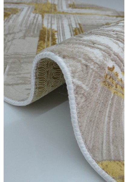 Kaymaz Tabanlı Kesme Kabartmalı Salon Koridor Mutfak HALISI5014G Gold fırsatları