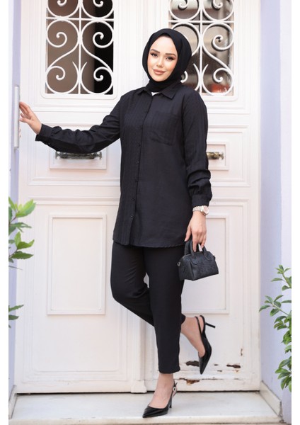 Pötikare Detaylı Siyah Tesettür Ikili Takım 12191S