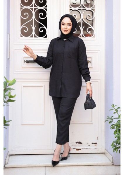 Pötikare Detaylı Siyah Tesettür Ikili Takım 12191S fiyatları