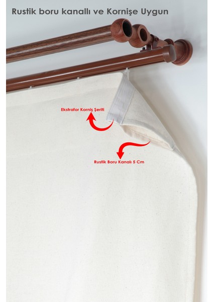 Naturel Potlu Tül Perde Retro Krem Fırfırlı