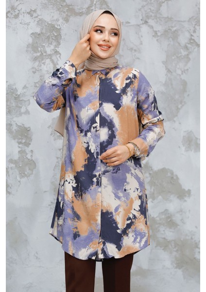 Desenli Camel Tesettür Tunik 11724C
