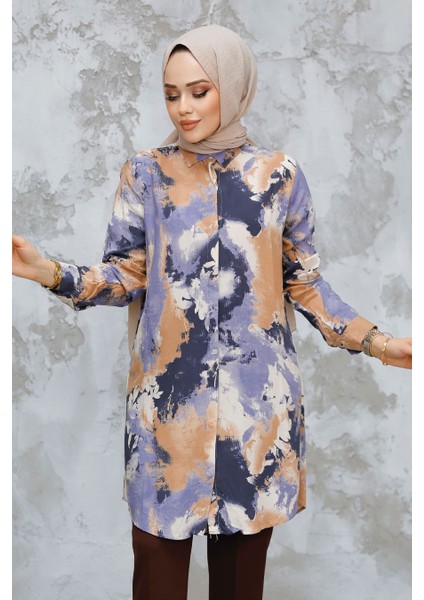 Desenli Camel Tesettür Tunik 11724C fiyatları