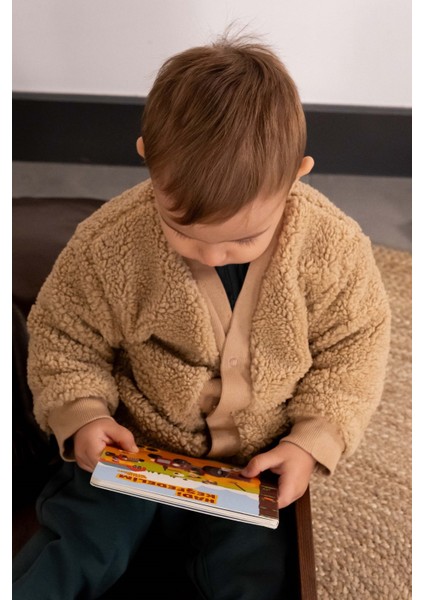 Wellsoft Bebek Hırka Pamuk Desenli Bej