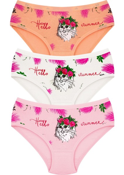 Kız Çocuk Külot 3'lü Baskılı (%96 Pamuk - %4 Elastan)