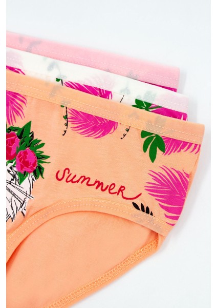 Kız Çocuk Külot 3'lü Baskılı (%96 Pamuk - %4 Elastan)