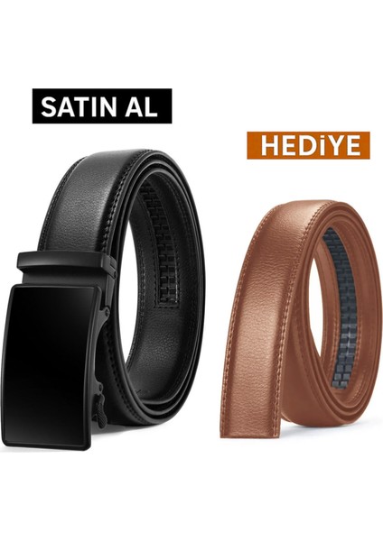 Otomatik Tokalı Deliksiz Kemer /taba Rengi Yedek Kemer Hediye