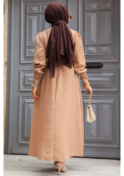 Kemerli Camel Tesettür Elbise 661C modelleri