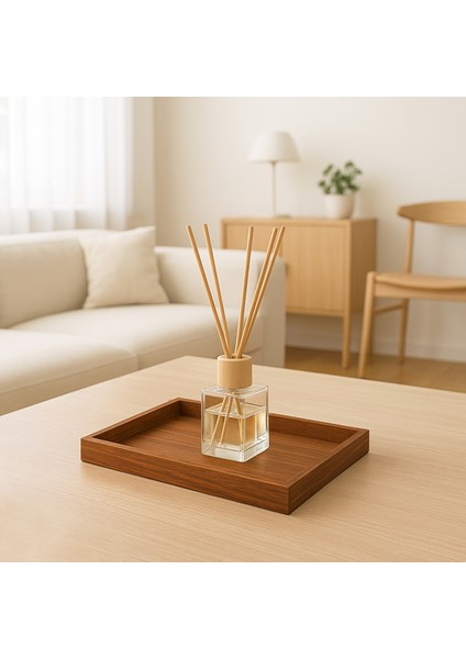 Ahşap Dekoratif Sunum Tepsisi-Mumluk veya Koku standı Ceviz M-3064