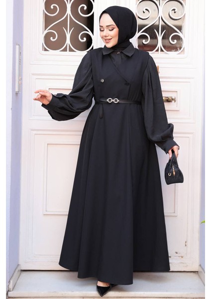 Siyah Tesettür Jile Elbise 30284S