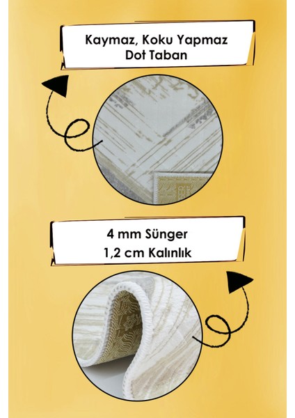 Kaymaz Tabanlı Kesme Kabartmalı Salon Koridor Mutfak HALISI5014K Krem