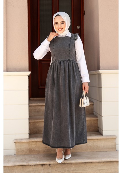 Kot Antrasit Tesettür Jile Elbise 19134ANT fiyatları