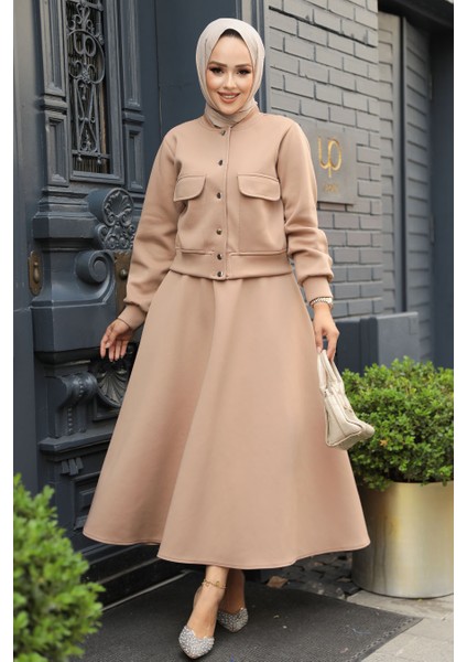 Düğmeli Bisküvi Tesettür Etekli Ikili Takım 12261BS
