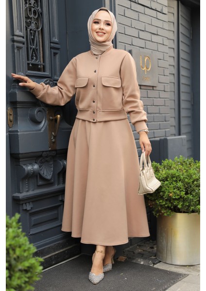 Düğmeli Bisküvi Tesettür Etekli Ikili Takım 12261BS fiyatları