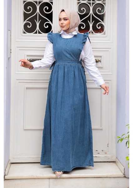 Jile Koyu Mavi Tesettür Kot Elbise 19113KM