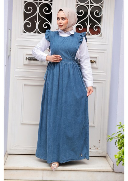 Jile Koyu Mavi Tesettür Kot Elbise 19113KM fiyatları