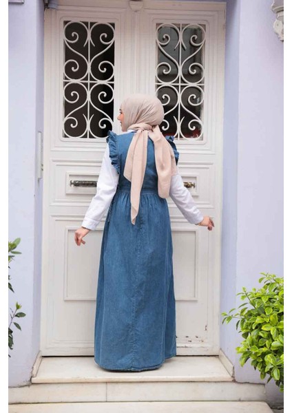 Jile Koyu Mavi Tesettür Kot Elbise 19113KM fırsatları