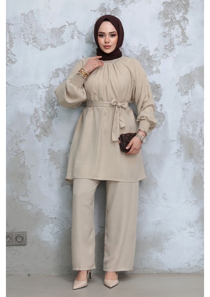 Kemerli Bej Tesettür Ikili Takım 44691BEJ fiyatları