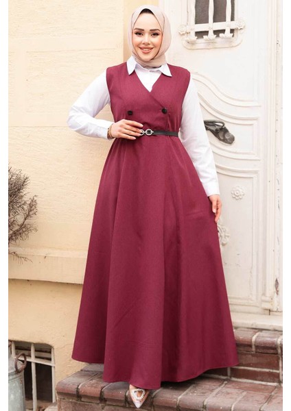Jile Elbise Bordo Tesettür Ikili Takım 30284BR fiyatları