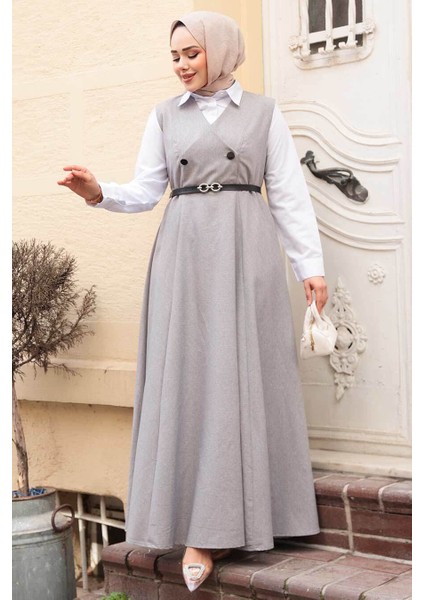 Gri Tesettür Jile Elbise 30284GR fiyatları