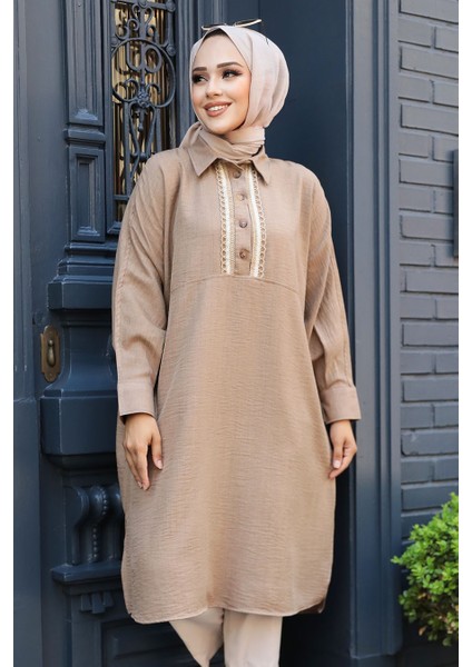 Düğmeli Camel Tesettür Tunik 663C fiyatları