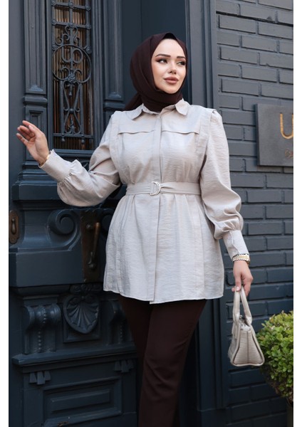 Düğmeli Taş Tesettür Gömlek 19028TAS