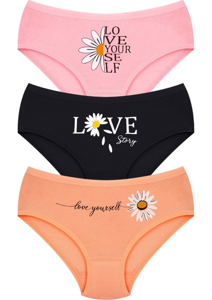 Kız Çocuk Külot 3'lü Baskılı (%96 Pamuk - %4 Elastan)