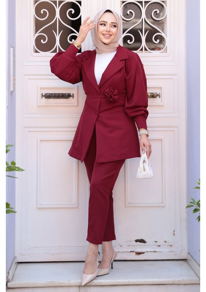 Ceketli Bordo Tesettür Ikili Takım 61851BR