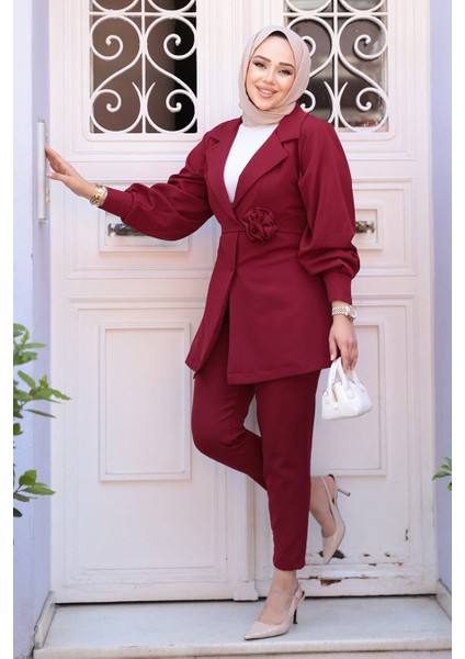 Ceketli Bordo Tesettür Ikili Takım 61851BR fiyatları