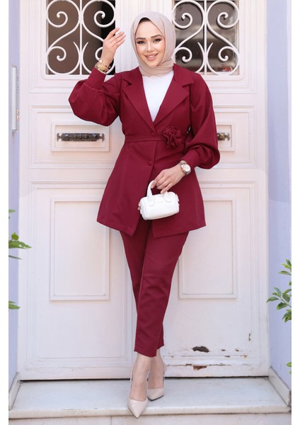 Ceketli Bordo Tesettür Ikili Takım 61851BR modelleri