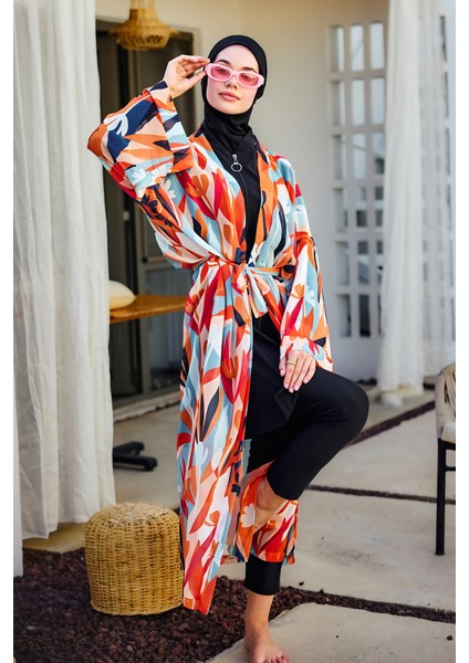 Remsa Tesettür Mayo Üzerine Tek Kaftan Kimono Pareo Turuncu RP027 Lotus fiyatları
