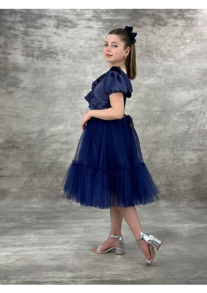 Kız Çocuk Eslem Simli Fırfır Dekolte Şık Elbise 10-13 Yaş modelleri