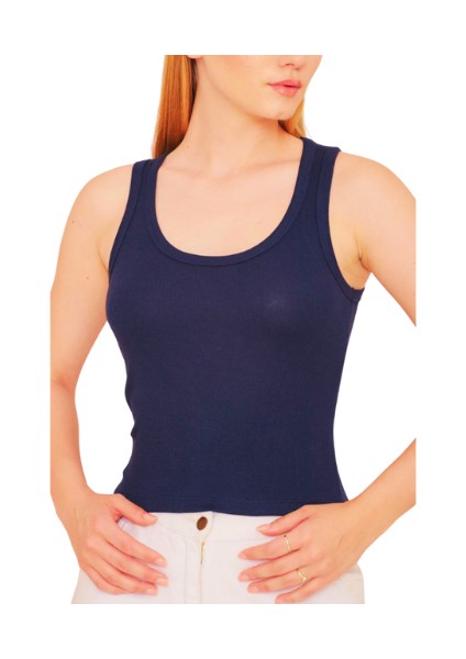 Kadın Fitilli Görünümlü Kalın Askılı Basic Atlet Body %90 Pamuk %10 Likra