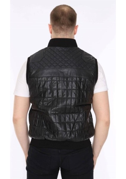 Hakiki Deri Siyah Işlemeli Lastikli Erkek Deri Yelek indirimleri