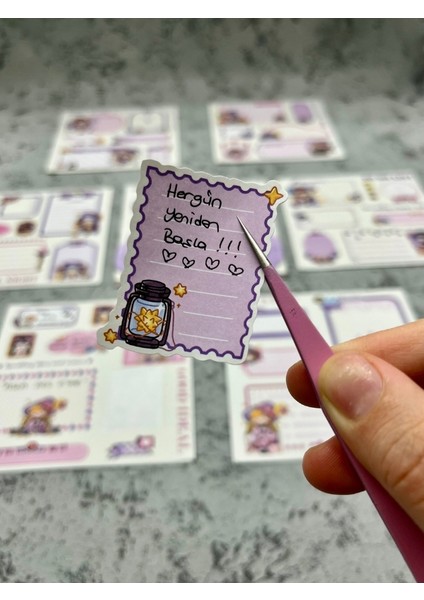 Seven Magic 12 Yaprak 90 Adet Mor Post-It ve Sticker Seti / Yapışkanlı Kağıt / Post-It / Çıkartma / Etiket indirimleri