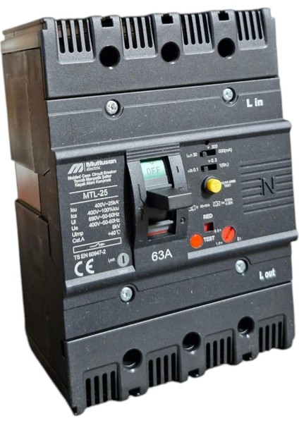 63A 4p 25KA Termik Manyetik Şalter - Kaçak Akımlı
