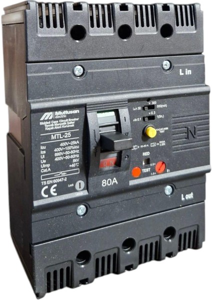 80A 4p 25KA Termik Manyetik Şalter - Kaçak Akımlı