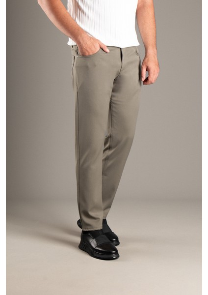 Erkek Haki Esnek Keten Pantolon